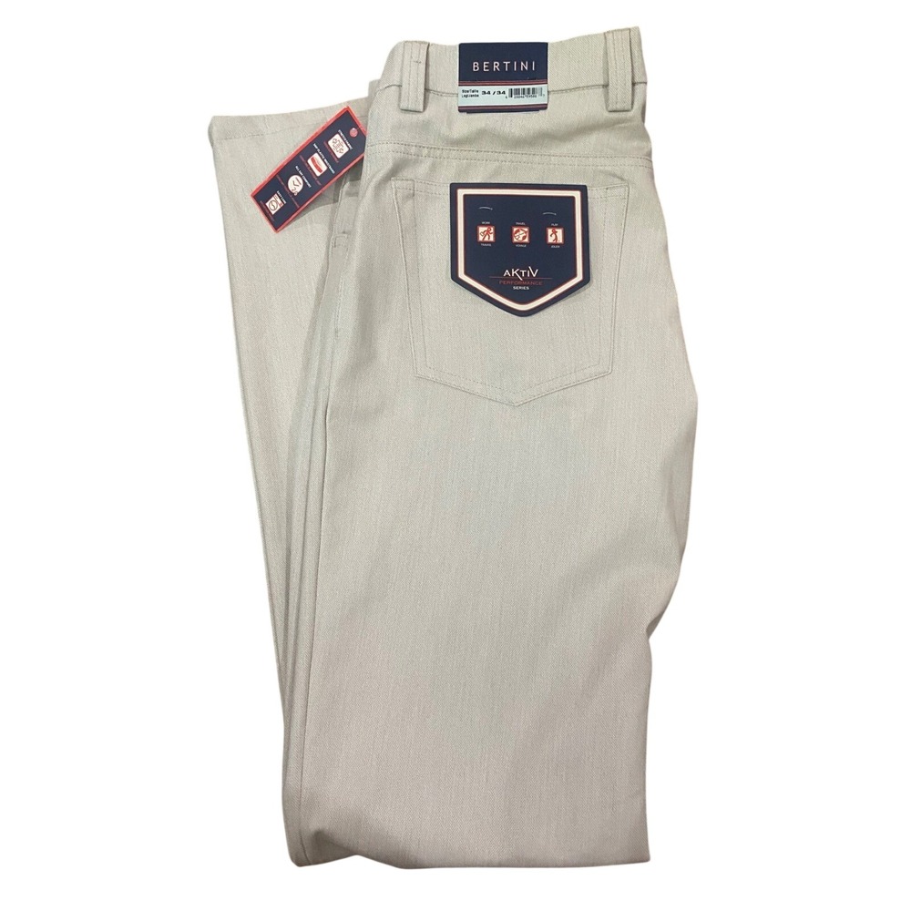 #238 Beige Mens Bertini Aktiv Performance Series Slim Fit Pants 34x34